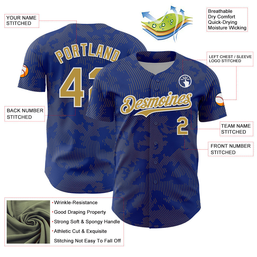 Custom Royal Old Gold-White Curve Lines Authentic Baseball Jersey