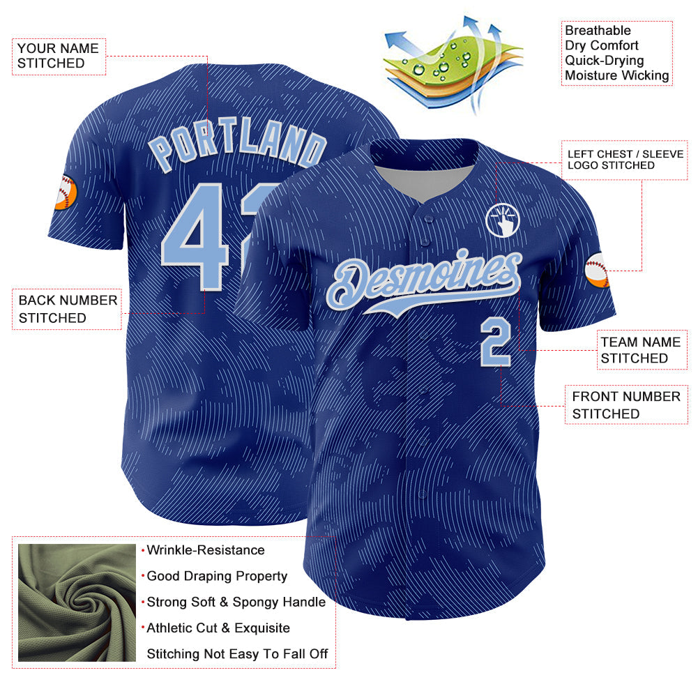 Custom Royal Light Blue-White Curve Lines Authentic Baseball Jersey