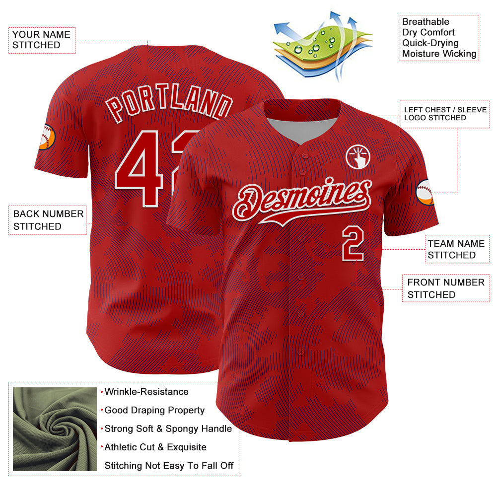 Custom Red Royal-White Curve Lines Authentic Baseball Jersey