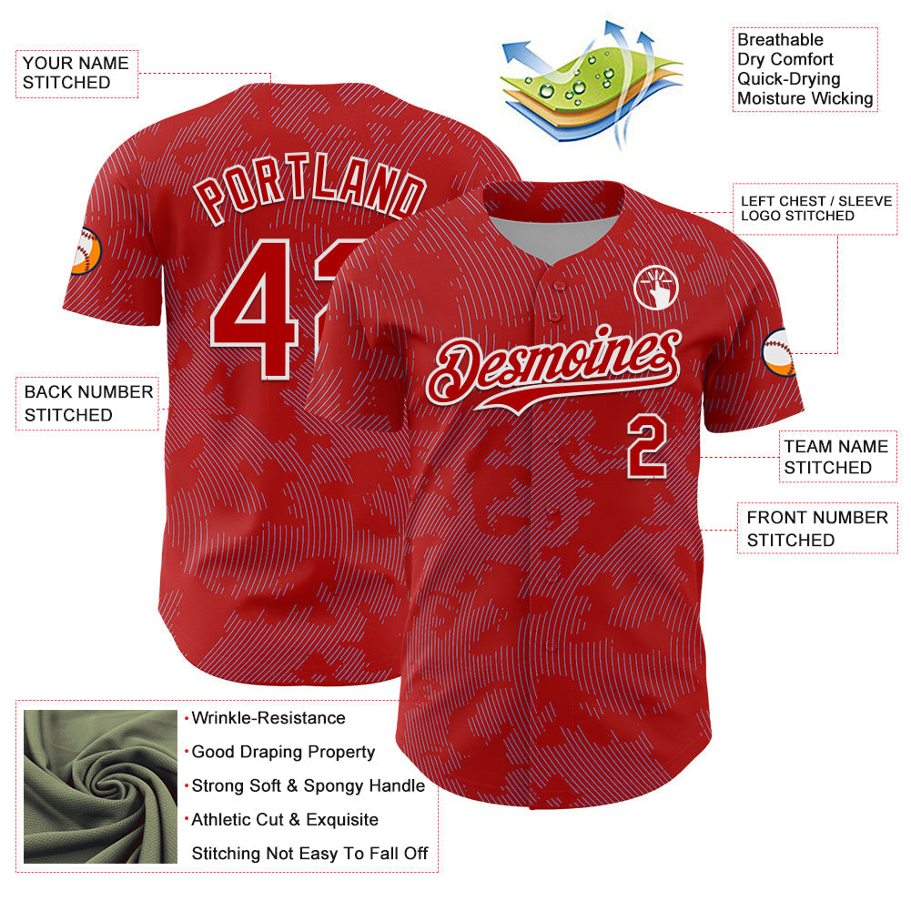 Custom Red Light Blue-White Curve Lines Authentic Baseball Jersey