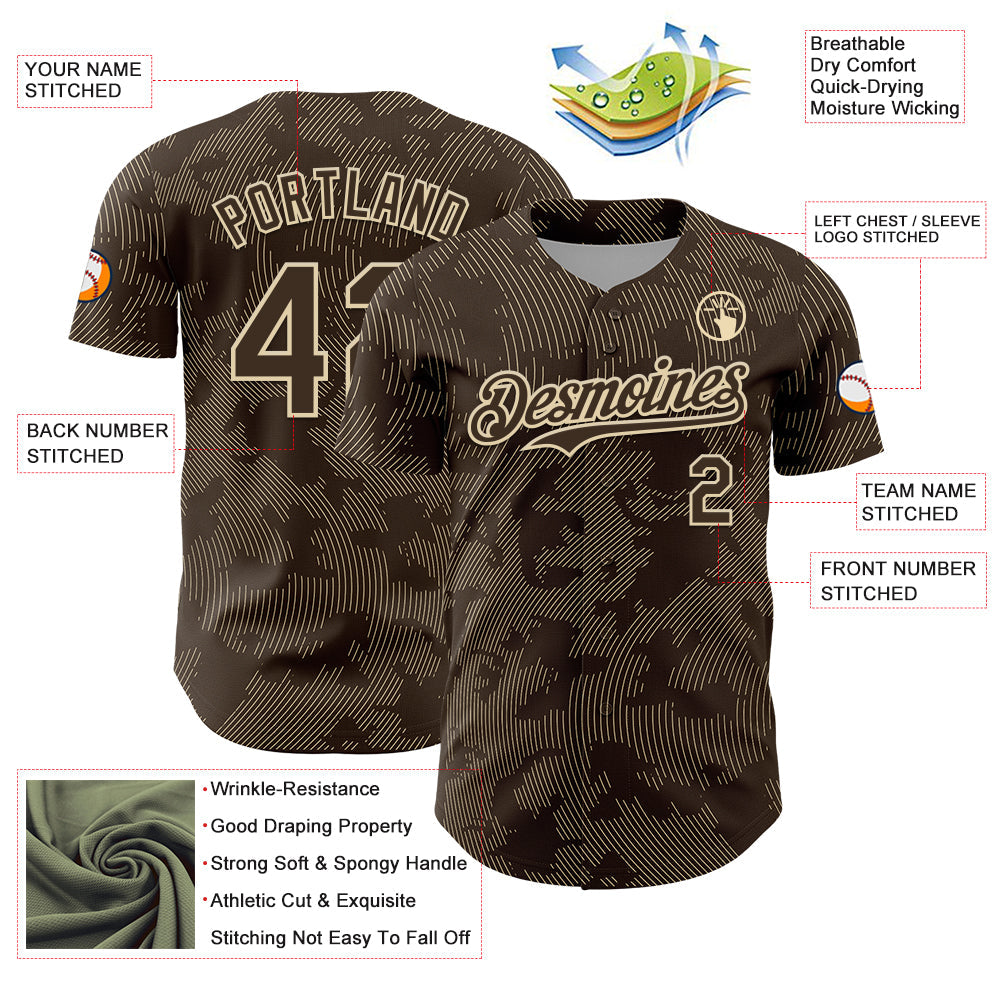 Custom Brown Cream Curve Lines Authentic Baseball Jersey