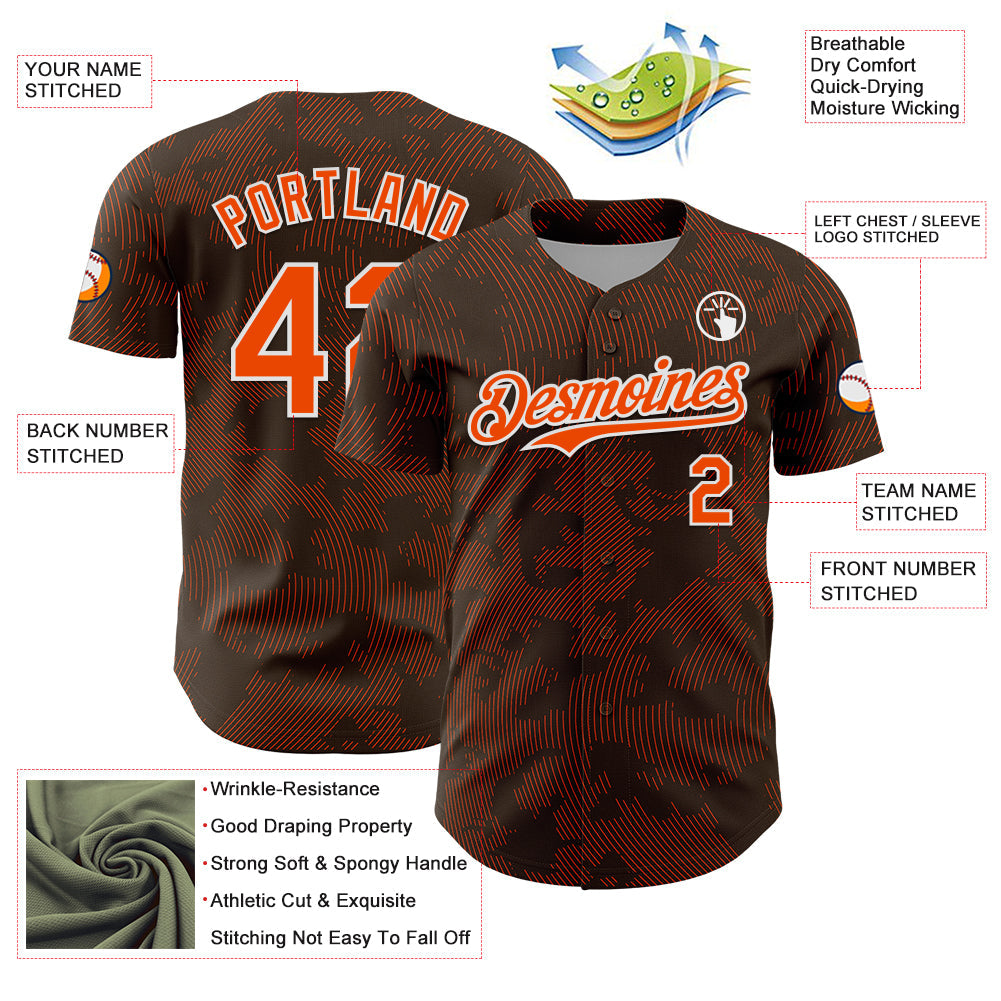 Custom Brown Orange-White Curve Lines Authentic Baseball Jersey