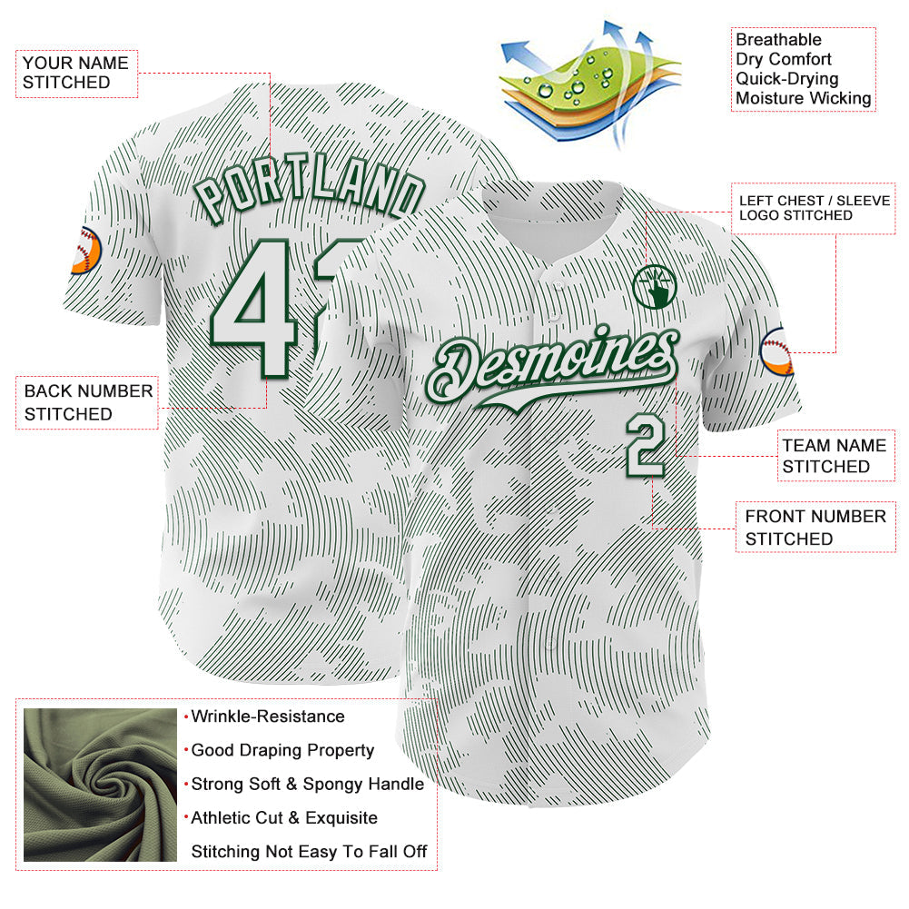 Custom White Green Curve Lines Authentic Baseball Jersey
