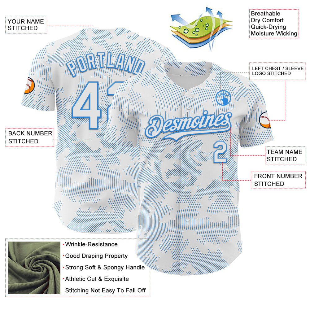 Custom White Electric Blue Curve Lines Authentic Baseball Jersey