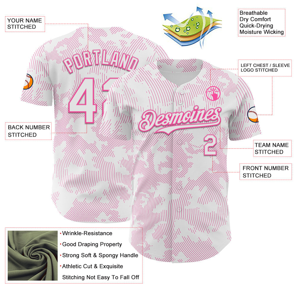 Custom White Pink Curve Lines Authentic Baseball Jersey