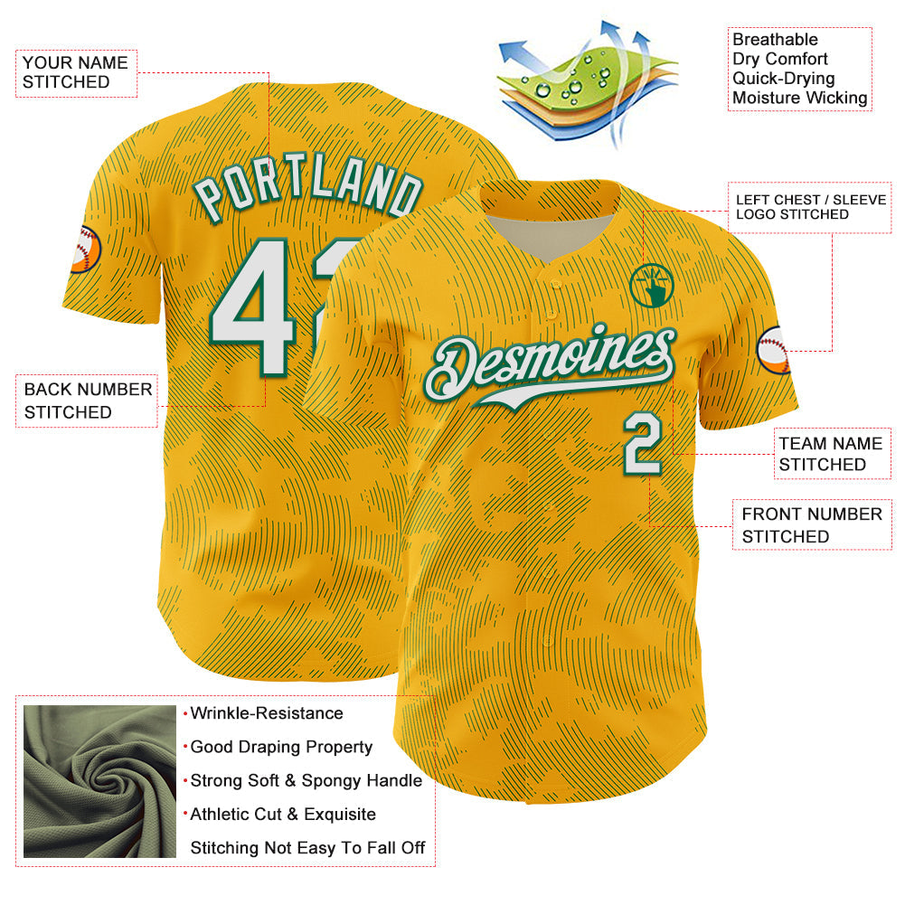 Custom Gold White-Kelly Green Curve Lines Authentic Baseball Jersey