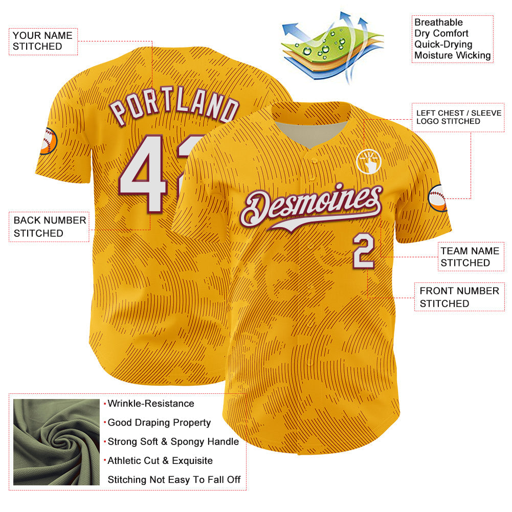 Custom Gold White-Crimson Curve Lines Authentic Baseball Jersey