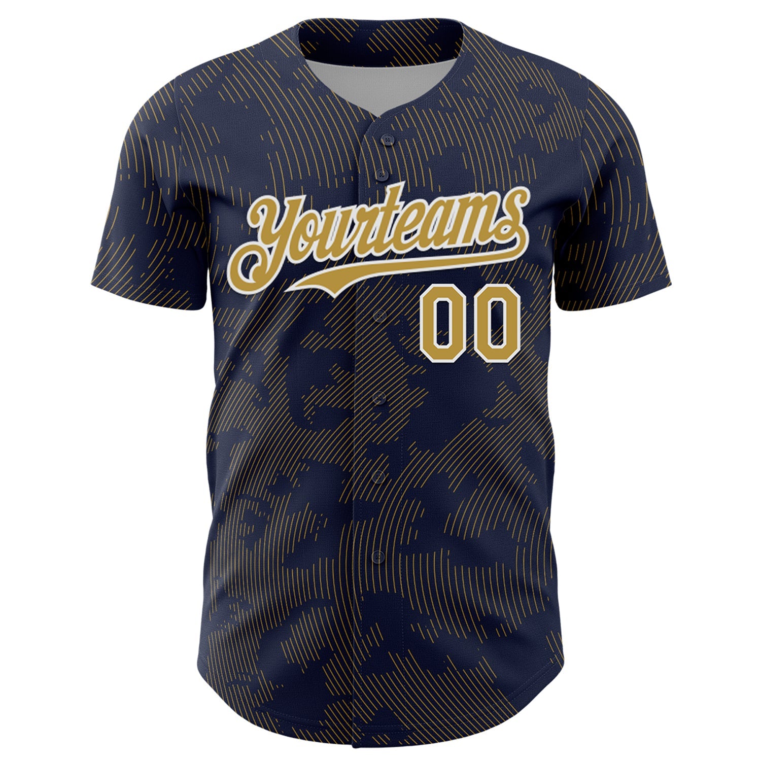 Custom Navy Old Gold-White Curve Lines Authentic Baseball Jersey