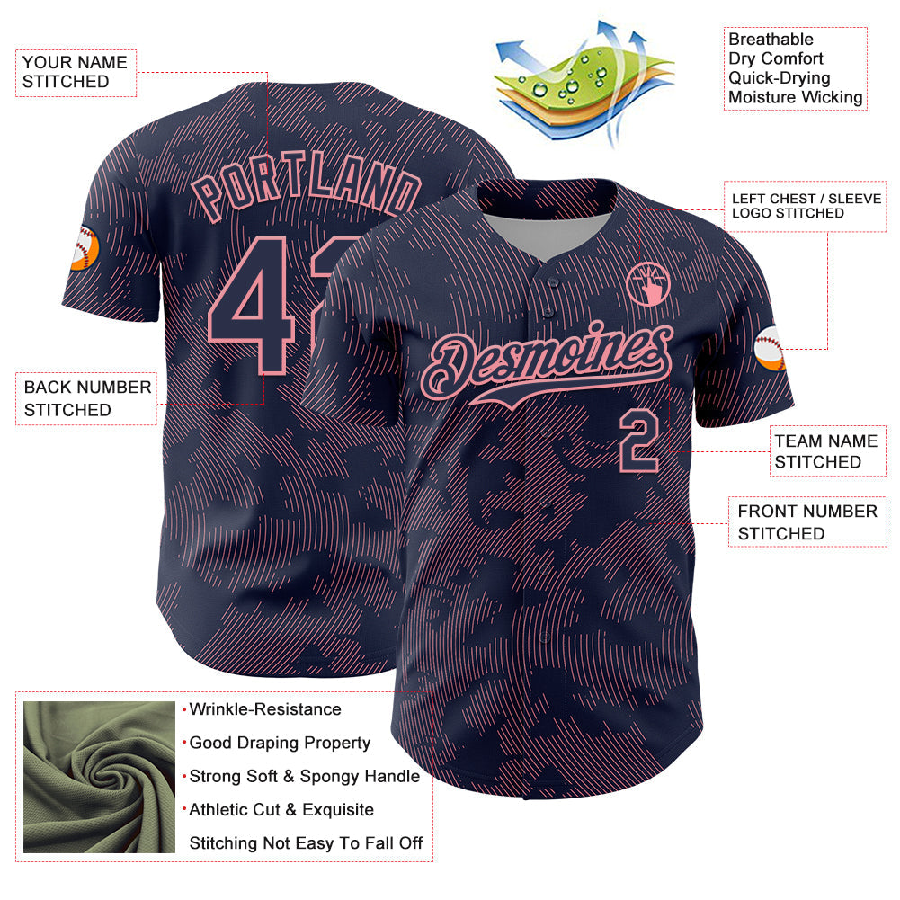 Custom Navy Medium Pink Curve Lines Authentic Baseball Jersey