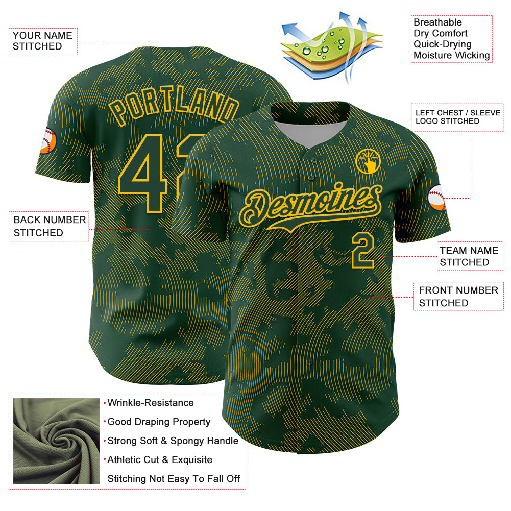 Custom Green Yellow Curve Lines Authentic Baseball Jersey