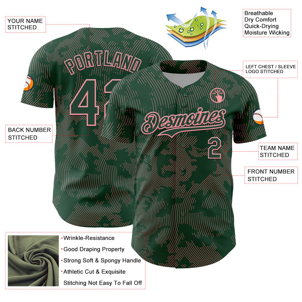 Custom Green Medium Pink Curve Lines Authentic Baseball Jersey