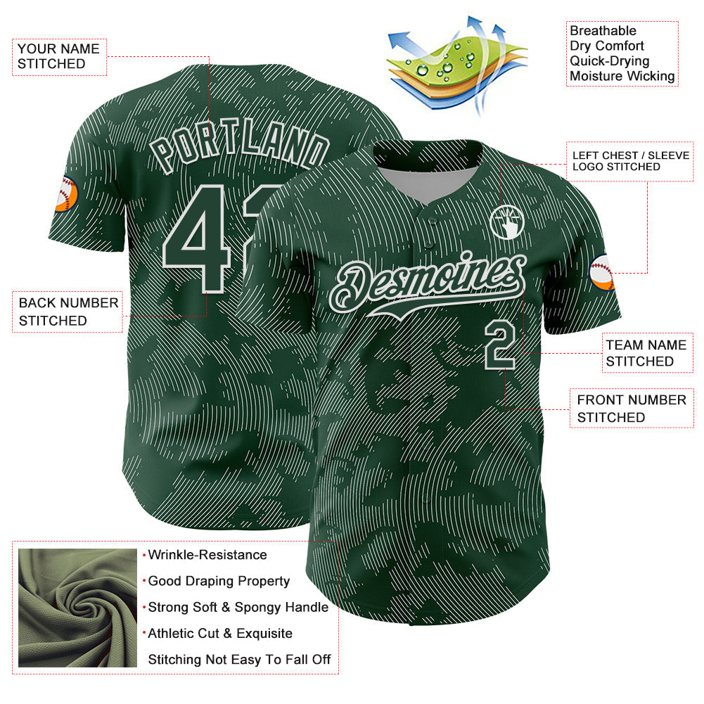 Custom Green White Curve Lines Authentic Baseball Jersey