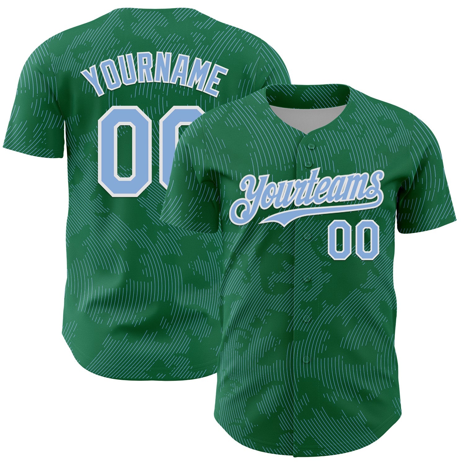 Custom Kelly Green Light Blue-White Curve Lines Authentic Baseball Jersey
