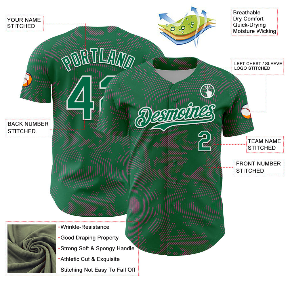 Custom Kelly Green Pink-White Curve Lines Authentic Baseball Jersey