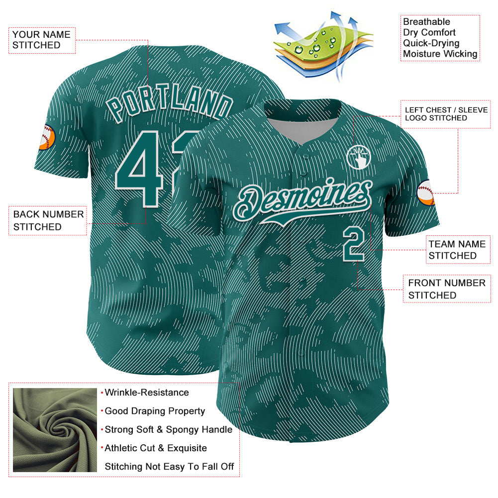 Custom Teal White Curve Lines Authentic Baseball Jersey