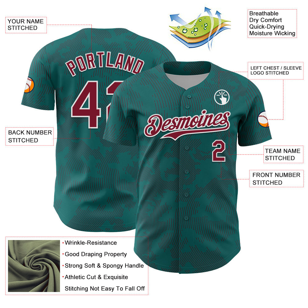 Custom Teal Crimson-White Curve Lines Authentic Baseball Jersey
