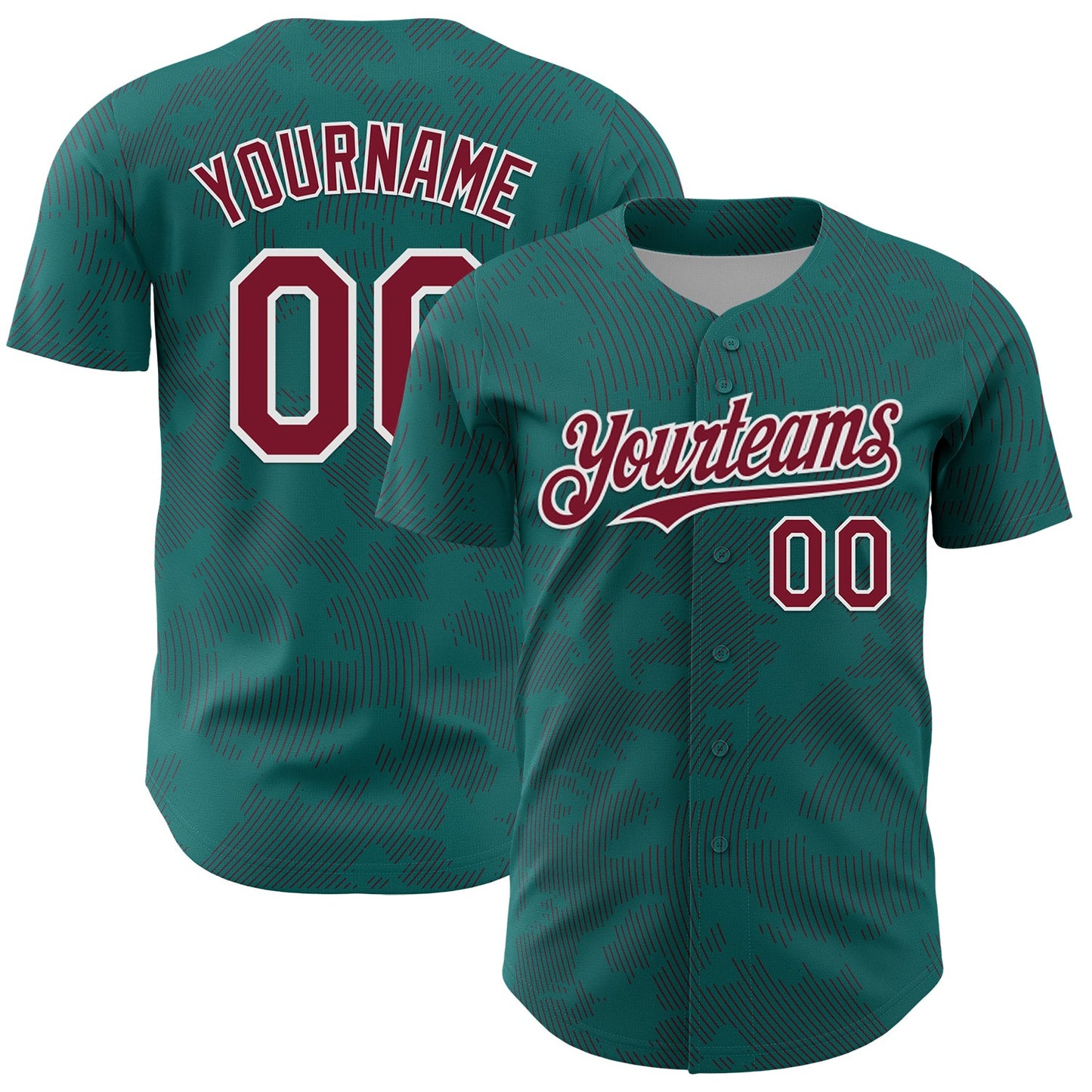 Custom Teal Crimson-White Curve Lines Authentic Baseball Jersey