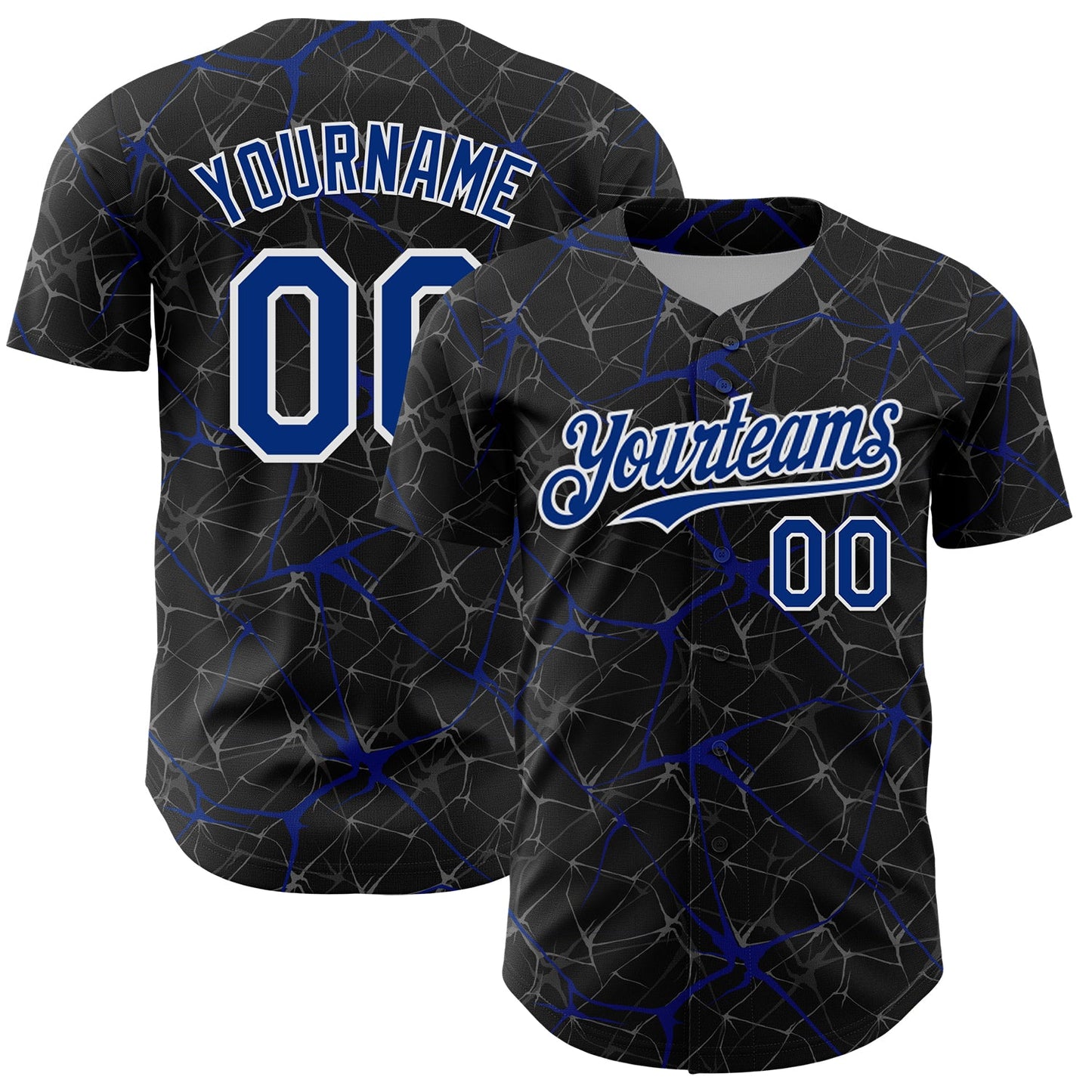Custom Black Royal-White 3D Pattern Design Abstract Network Authentic Baseball Jersey