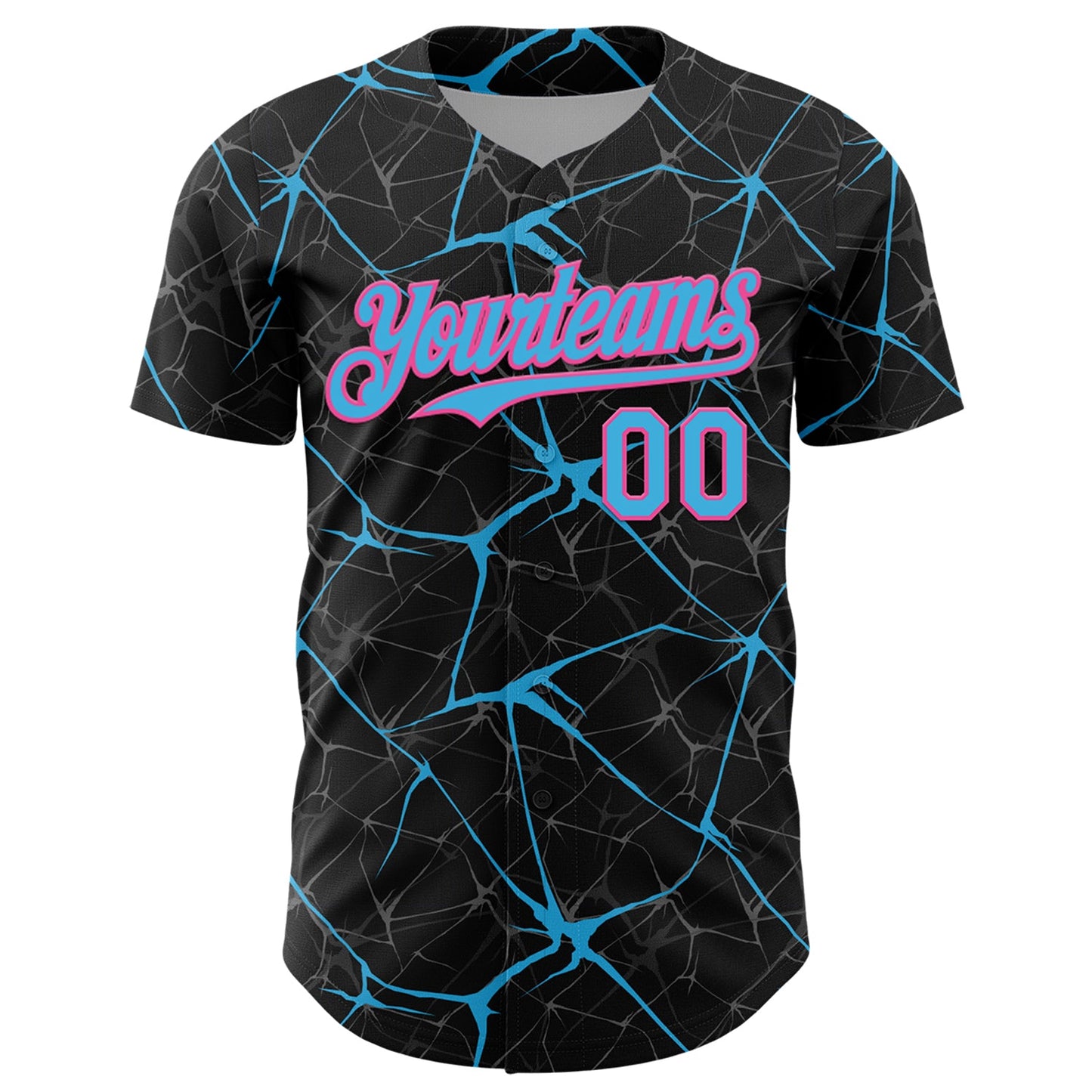 Custom Black Sky Blue-Pink 3D Pattern Design Abstract Network Authentic Baseball Jersey