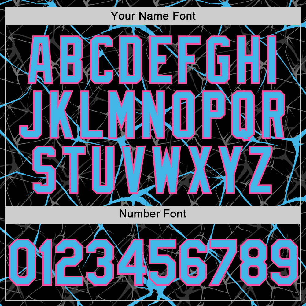Custom Black Sky Blue-Pink 3D Pattern Design Abstract Network Authentic Baseball Jersey