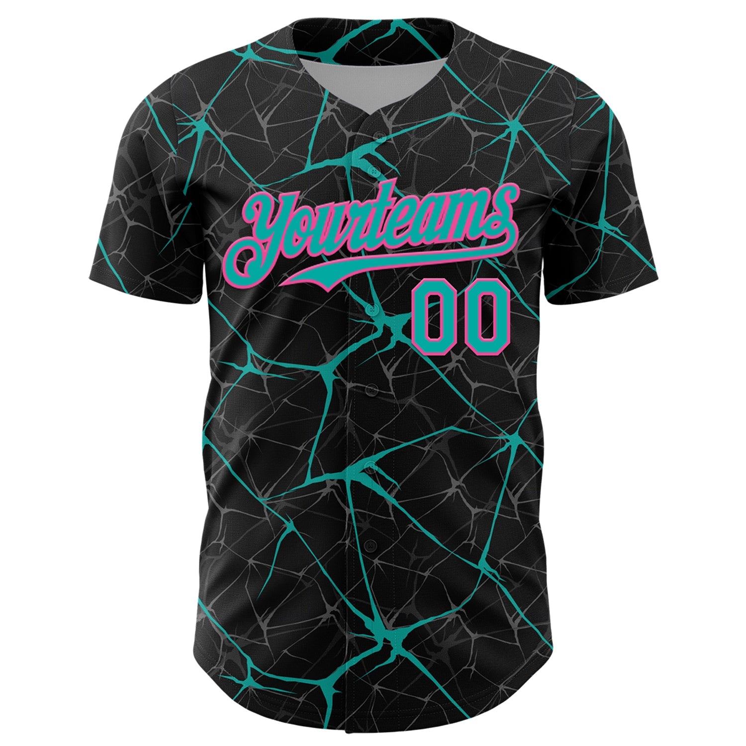Custom Black Aqua-Pink 3D Pattern Design Abstract Network Authentic Baseball Jersey