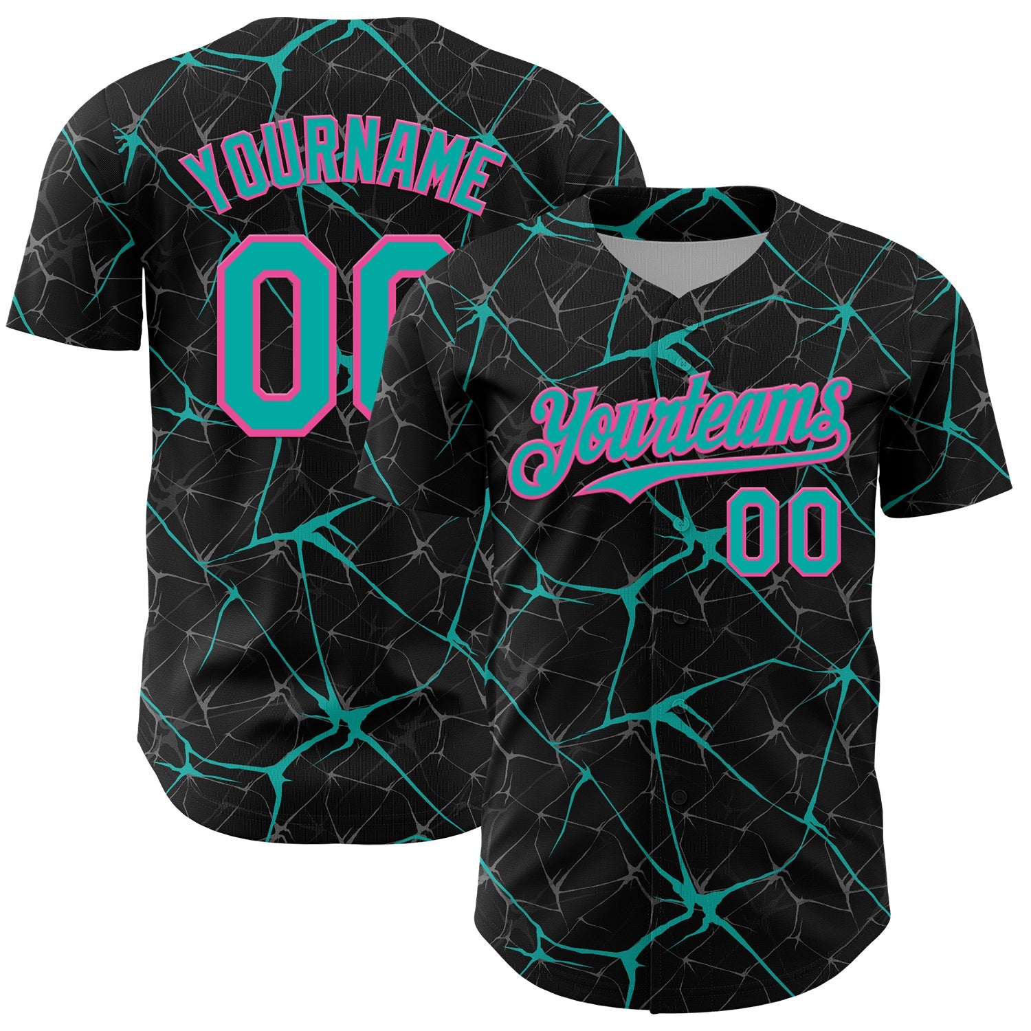Custom Black Aqua-Pink 3D Pattern Design Abstract Network Authentic Baseball Jersey