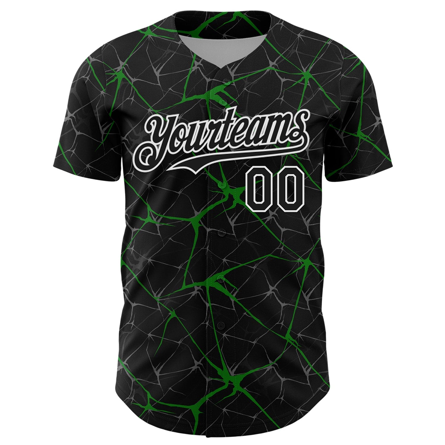 Custom Black Grass Green-White 3D Pattern Design Abstract Network Authentic Baseball Jersey