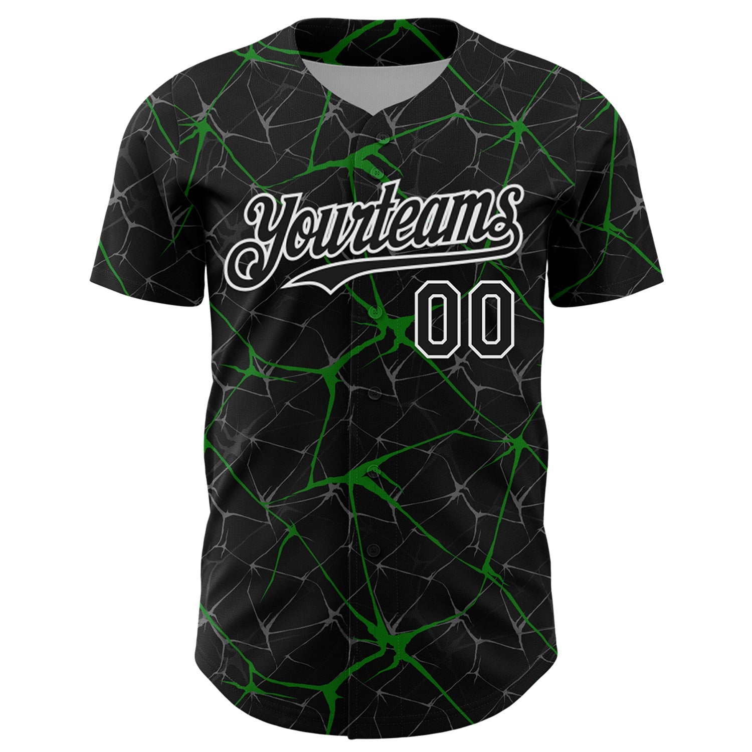 Custom Black Grass Green-White 3D Pattern Design Abstract Network Authentic Baseball Jersey