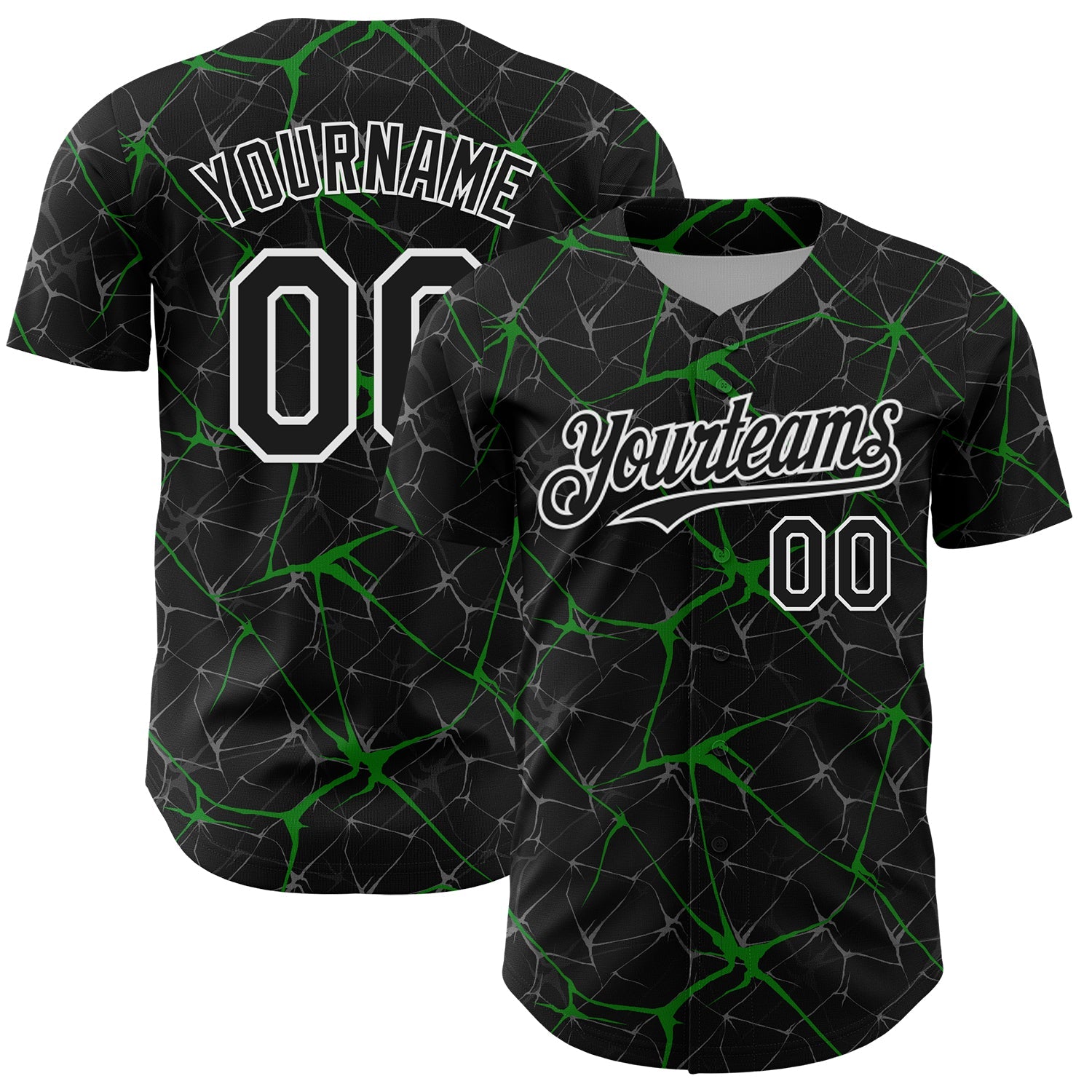 Custom Black Grass Green-White 3D Pattern Design Abstract Network Authentic Baseball Jersey