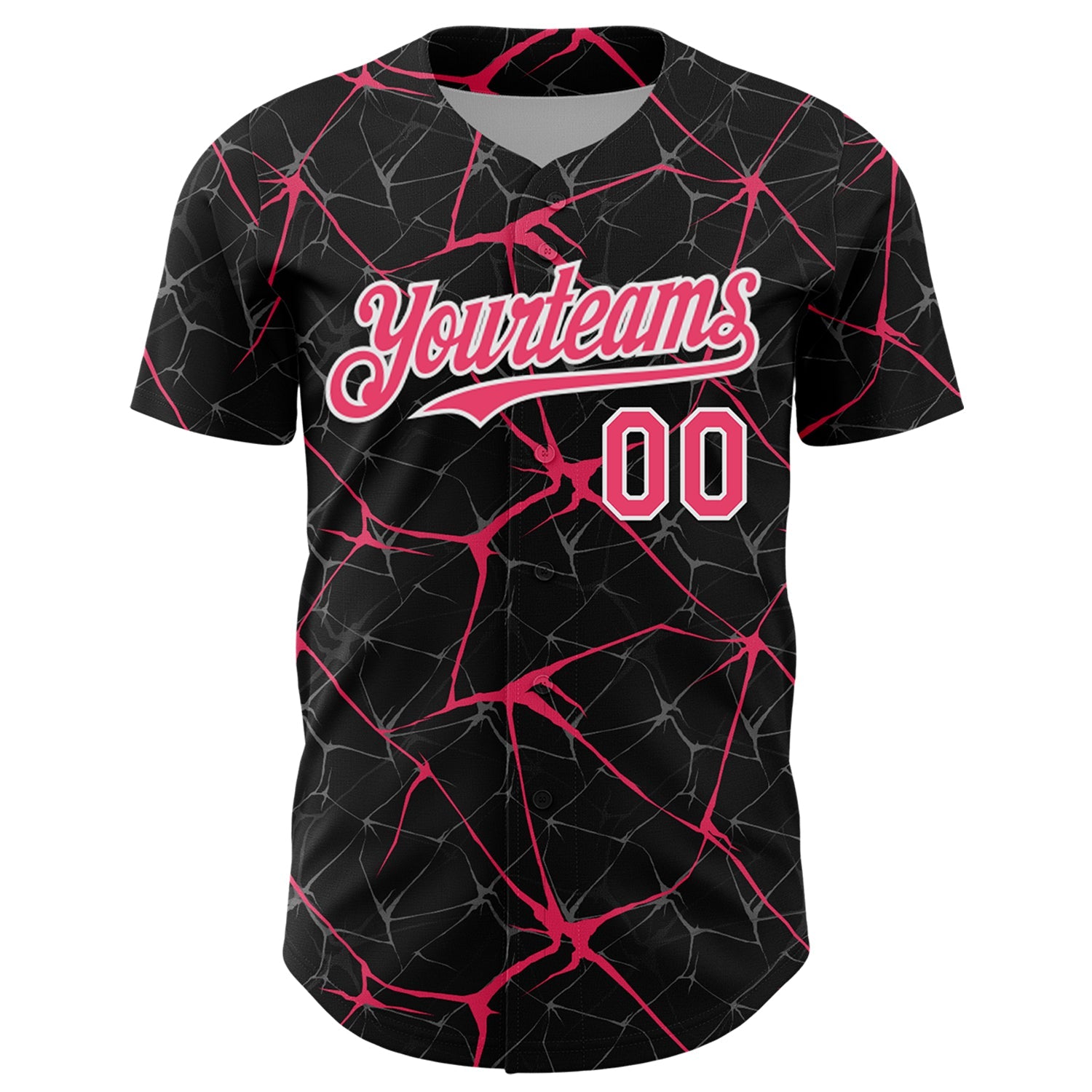 Custom Black Neon Pink-White 3D Pattern Design Abstract Network Authentic Baseball Jersey
