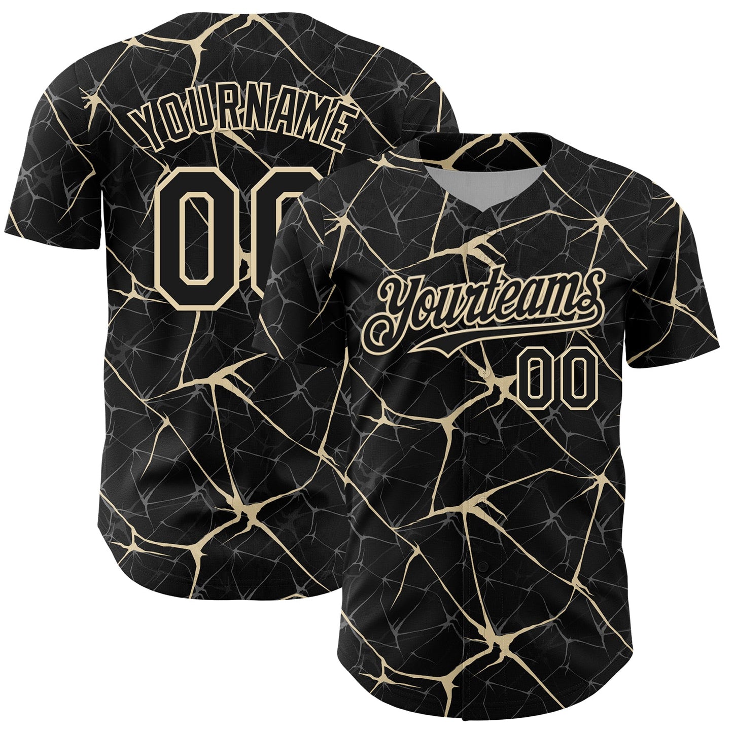 Custom Black Cream 3D Pattern Design Abstract Network Authentic Baseball Jersey