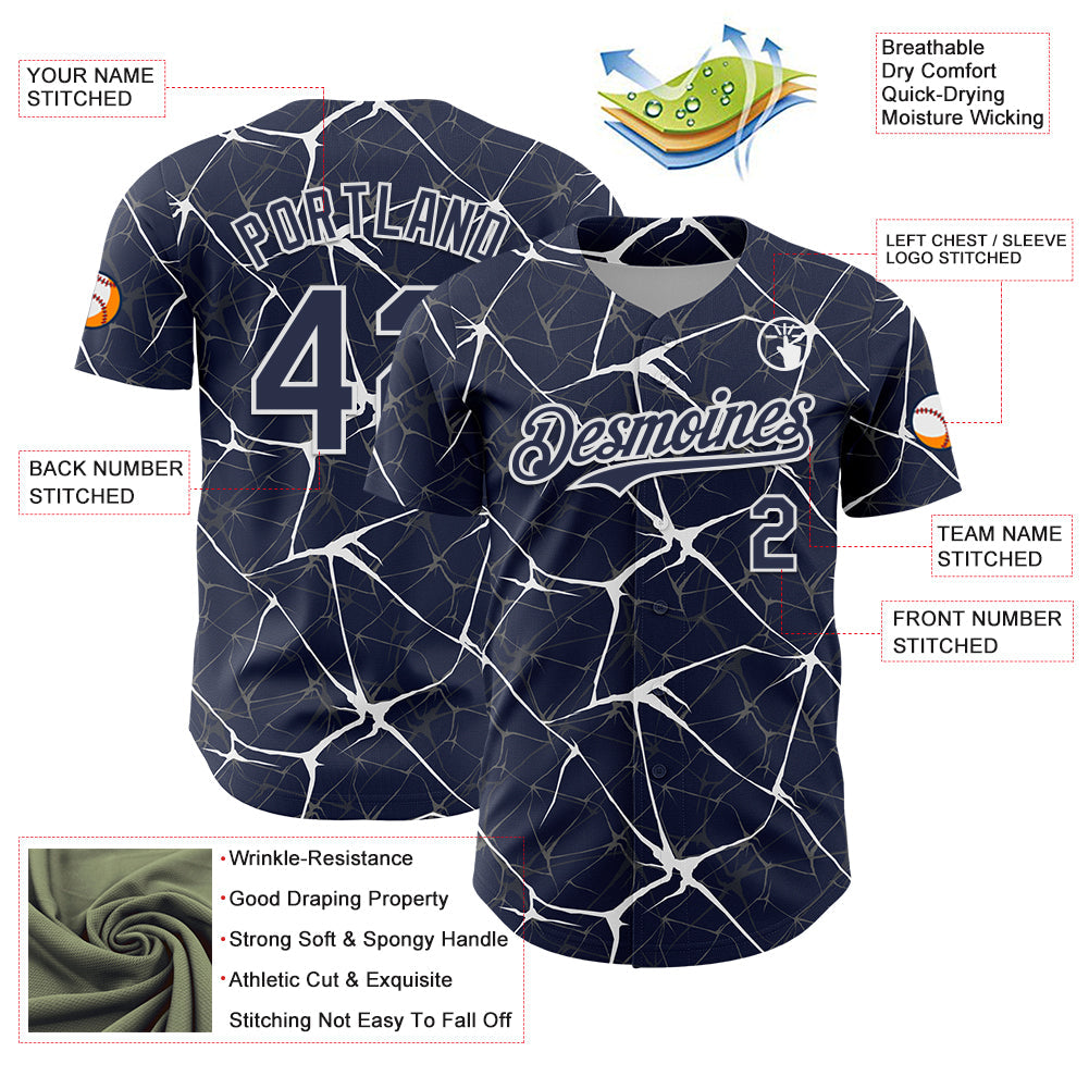 Custom Navy White 3D Pattern Design Abstract Network Authentic Baseball Jersey