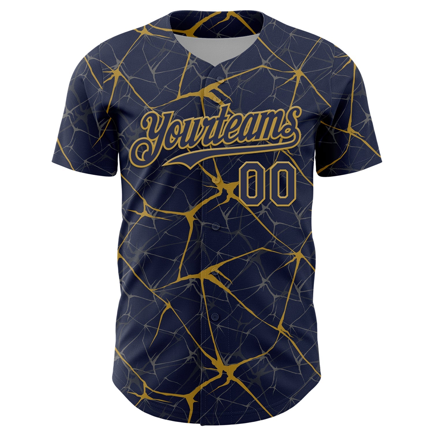 Custom Navy Old Gold 3D Pattern Design Abstract Network Authentic Baseball Jersey