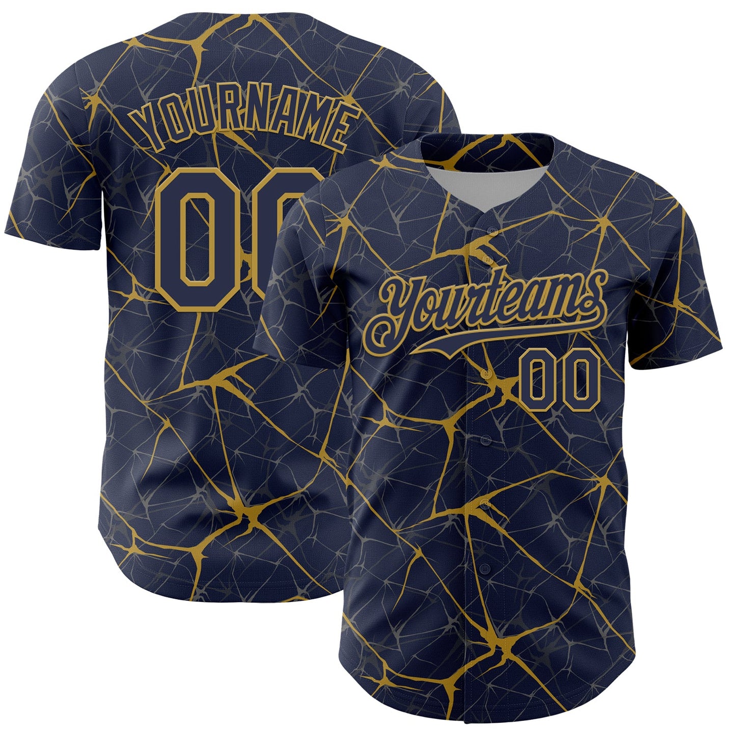 Custom Navy Old Gold 3D Pattern Design Abstract Network Authentic Baseball Jersey