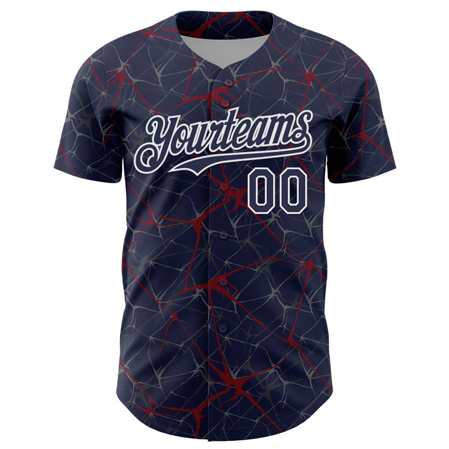 Custom Navy Crimson-White 3D Pattern Design Abstract Network Authentic Baseball Jersey