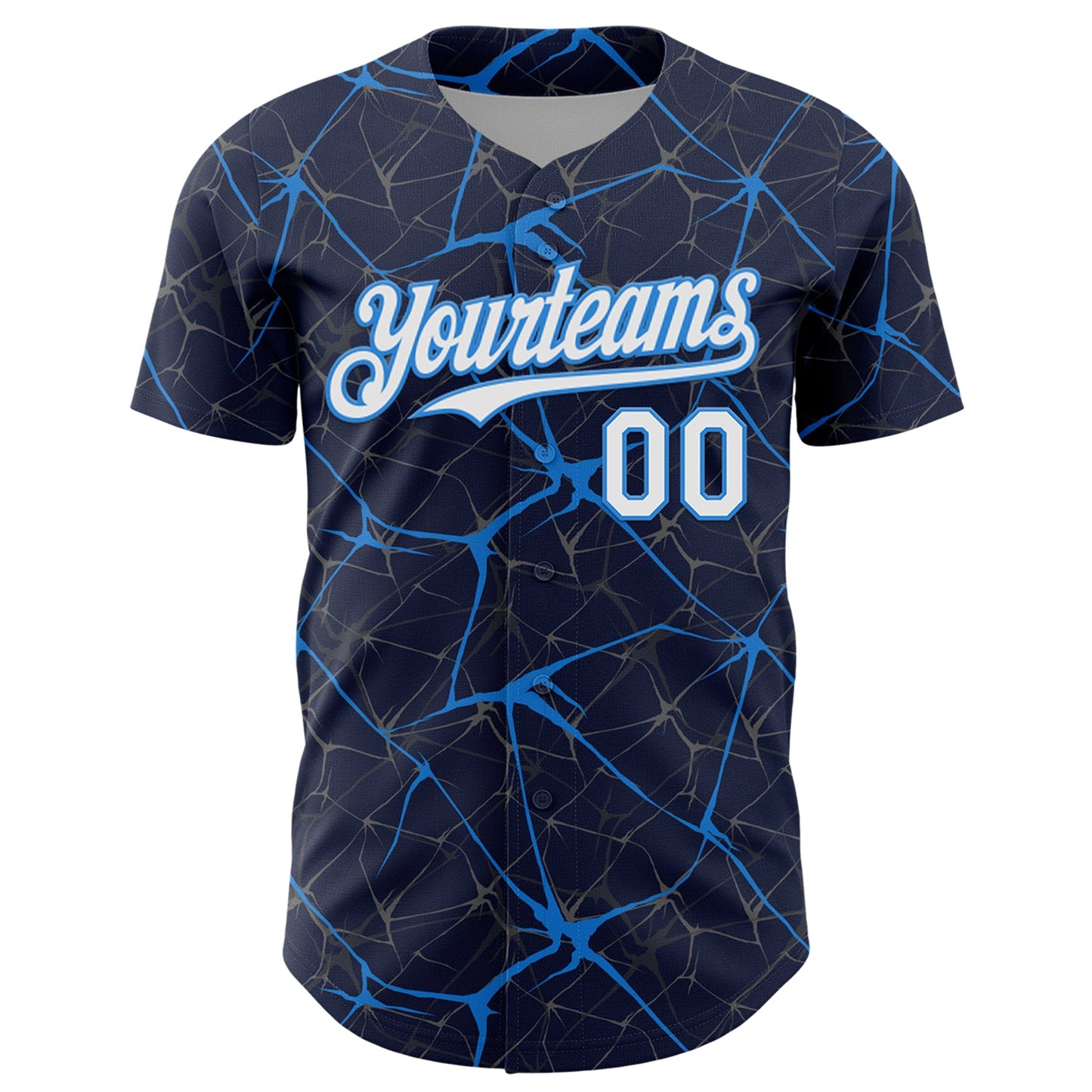 Custom Navy White-Electric Blue 3D Pattern Design Abstract Network Authentic Baseball Jersey