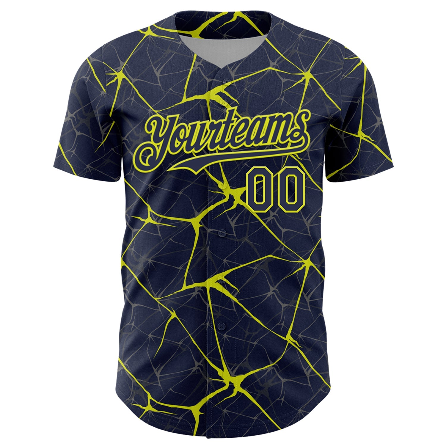 Custom Navy Neon Yellow 3D Pattern Design Abstract Network Authentic Baseball Jersey