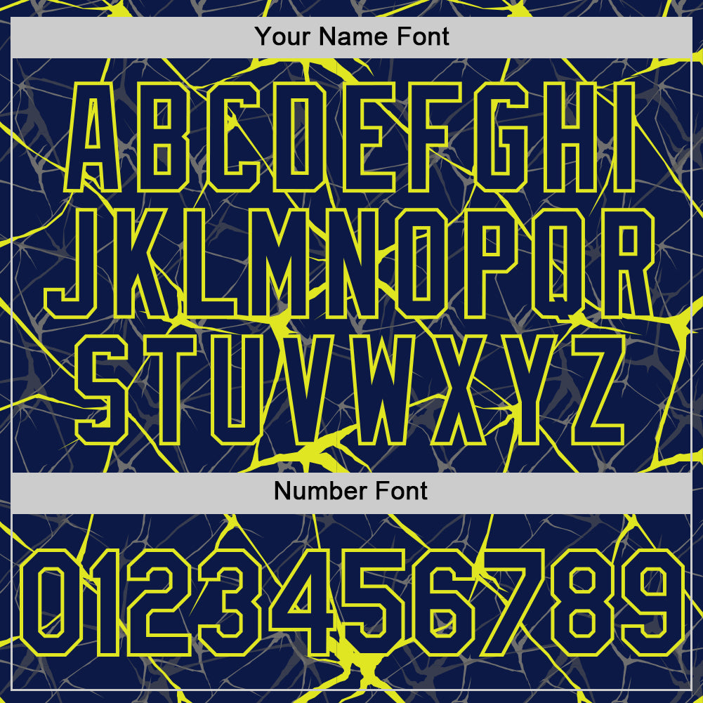 Custom Navy Neon Yellow 3D Pattern Design Abstract Network Authentic Baseball Jersey