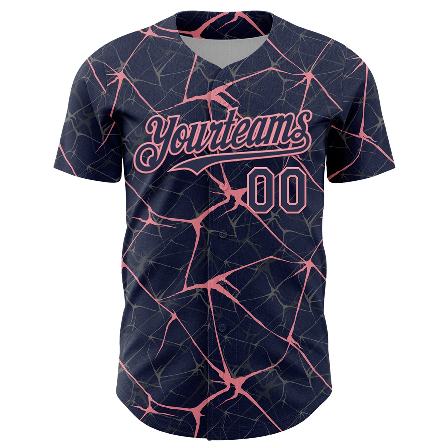 Custom Navy Medium Pink 3D Pattern Design Abstract Network Authentic Baseball Jersey