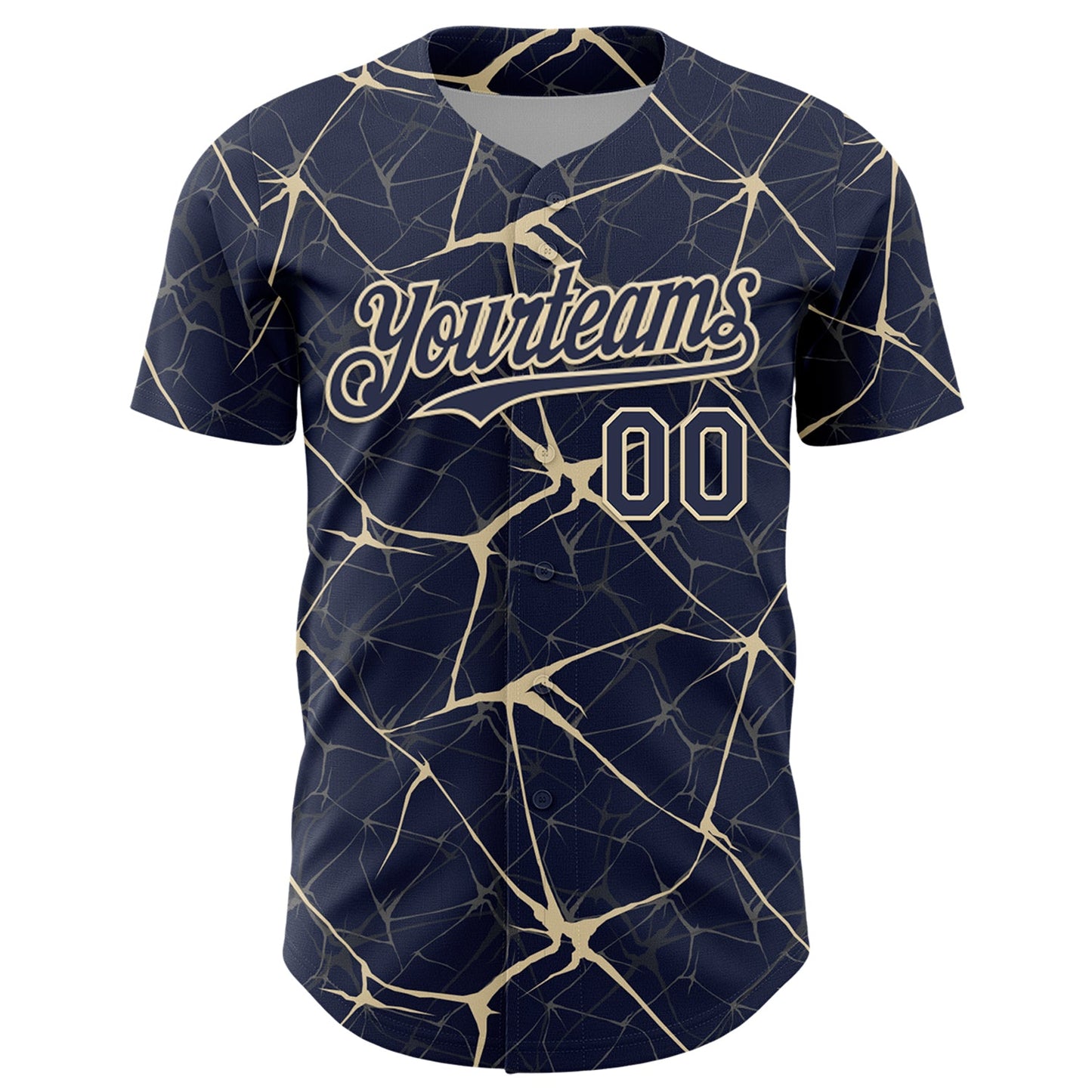 Custom Navy Cream 3D Pattern Design Abstract Network Authentic Baseball Jersey