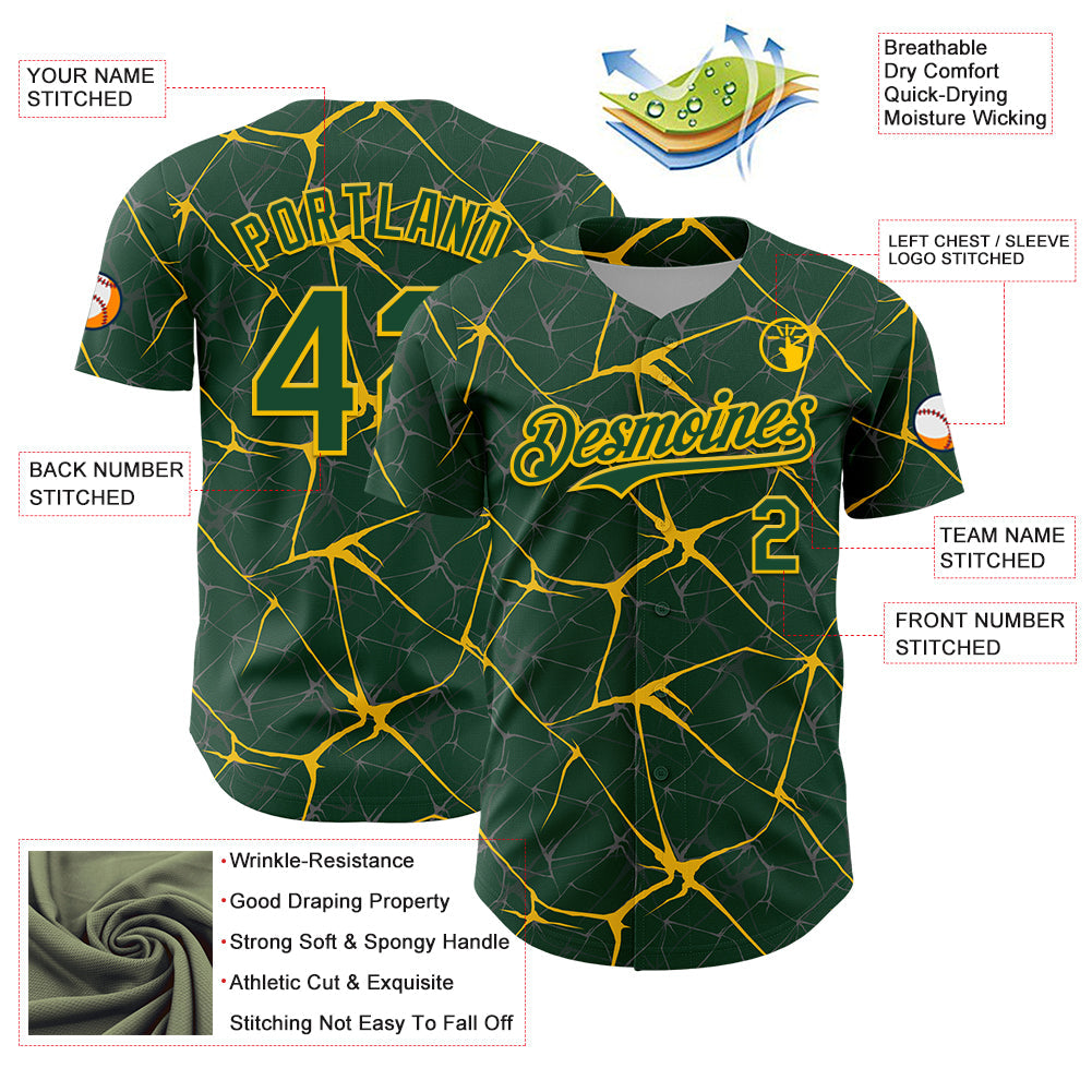 Custom Green Yellow 3D Pattern Design Abstract Network Authentic Baseball Jersey