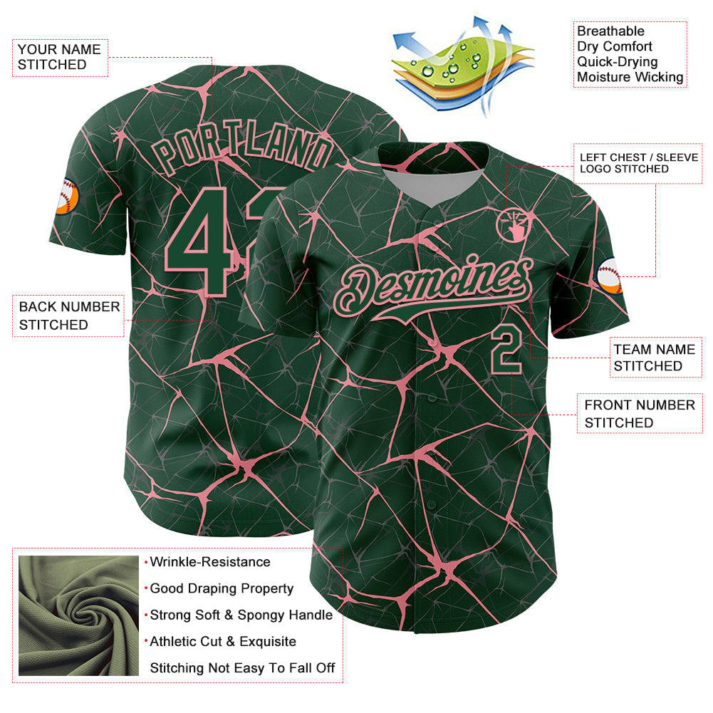 Custom Green Medium Pink 3D Pattern Design Abstract Network Authentic Baseball Jersey