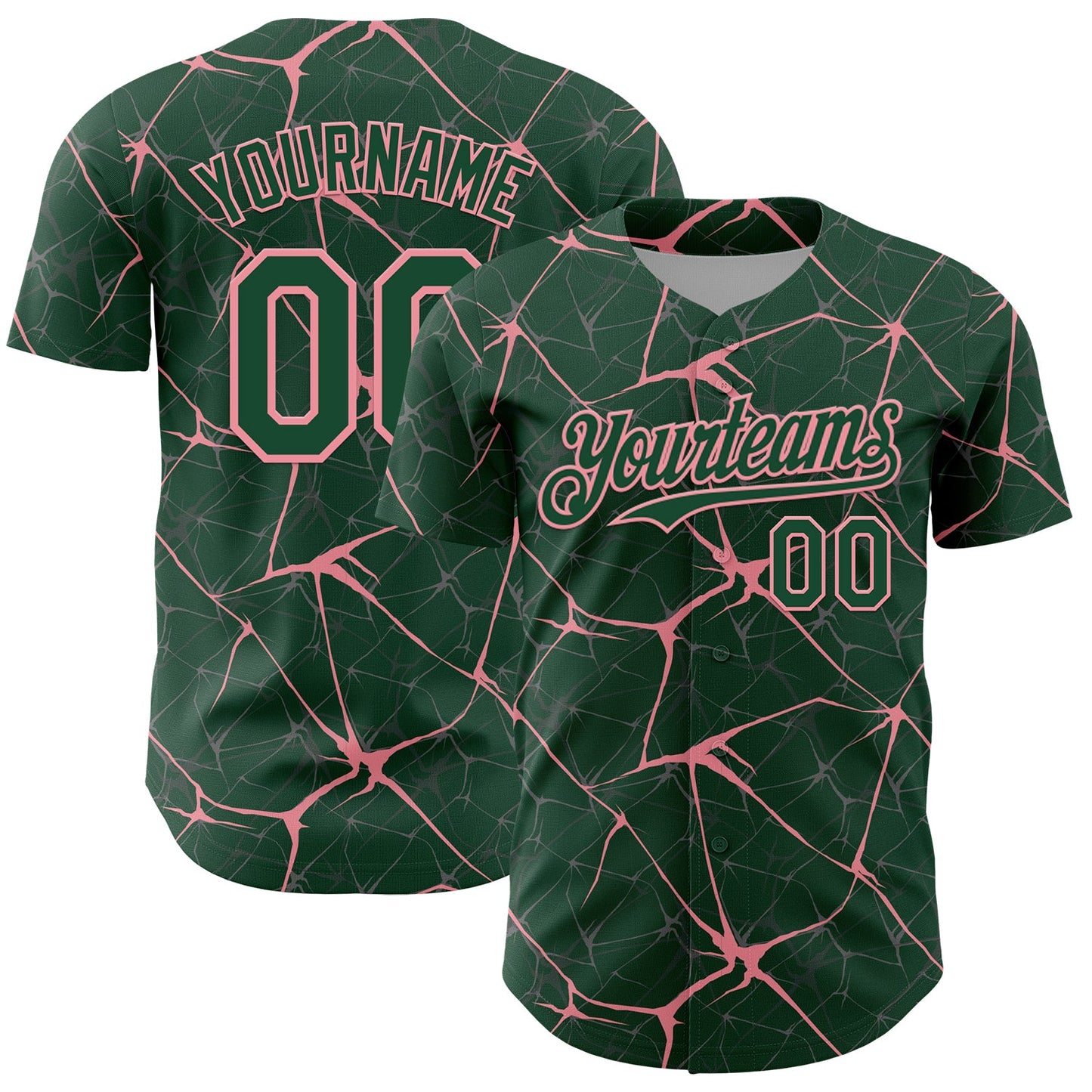 Custom Green Medium Pink 3D Pattern Design Abstract Network Authentic Baseball Jersey