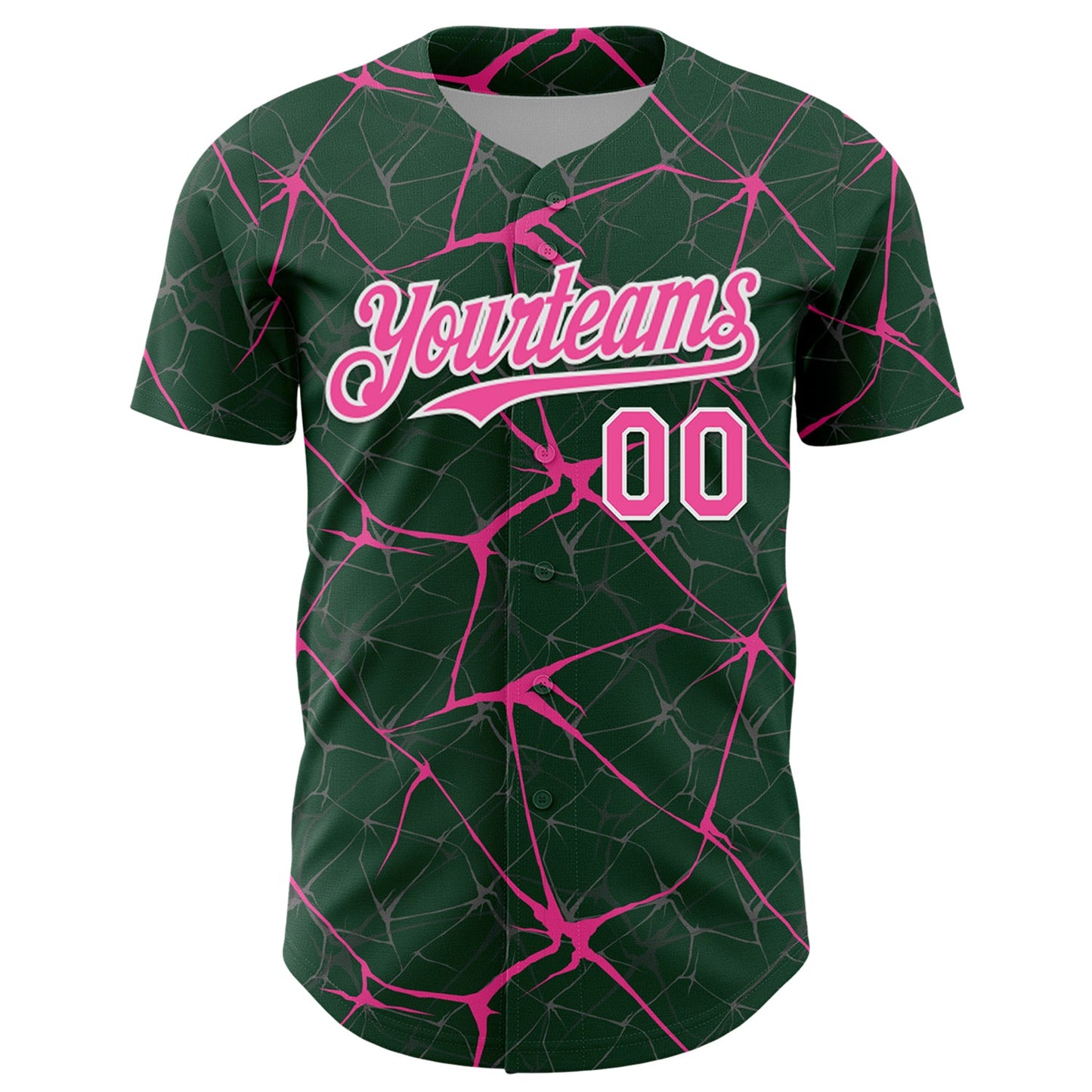 Custom Green Pink-White 3D Pattern Design Abstract Network Authentic Baseball Jersey