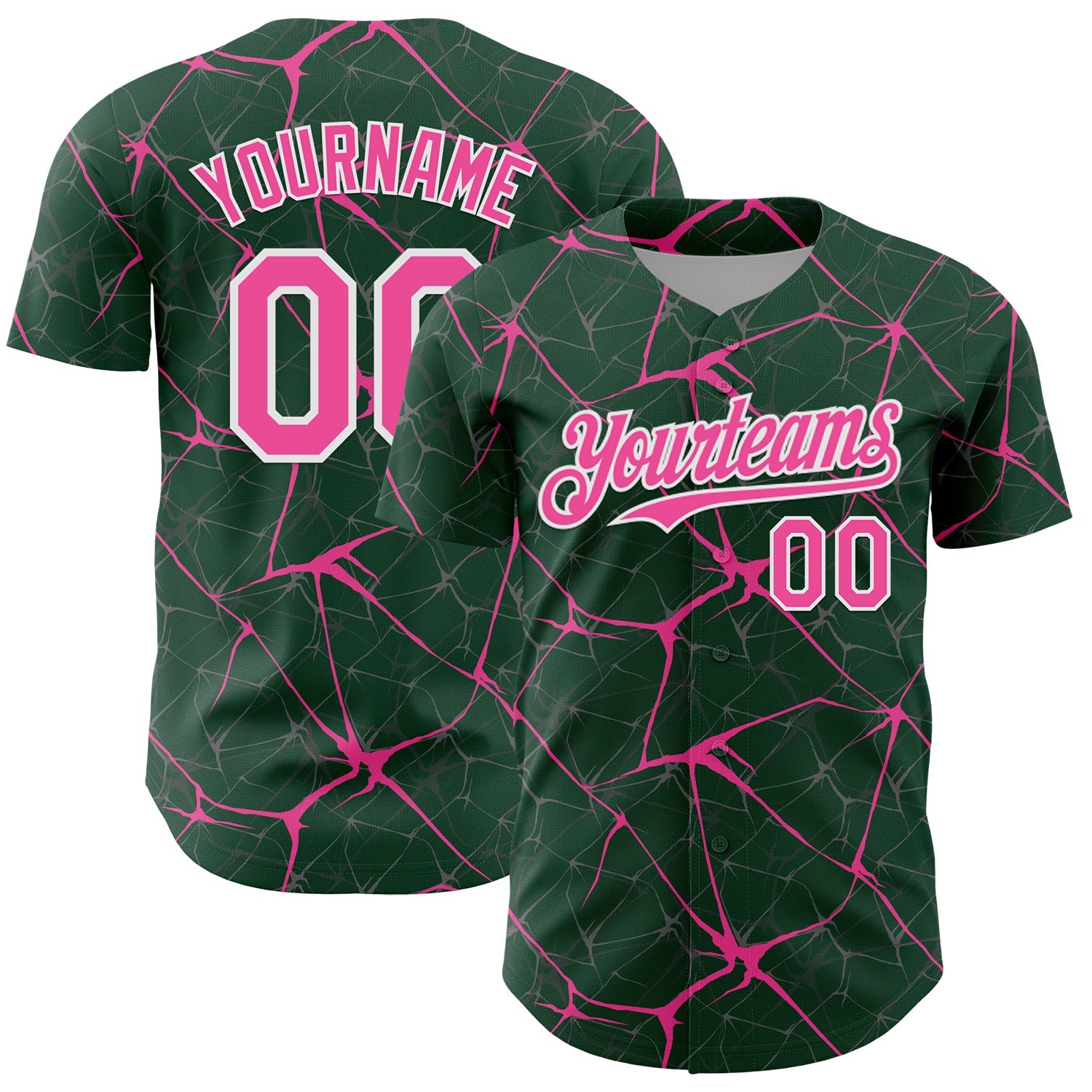Custom Green Pink-White 3D Pattern Design Abstract Network Authentic Baseball Jersey