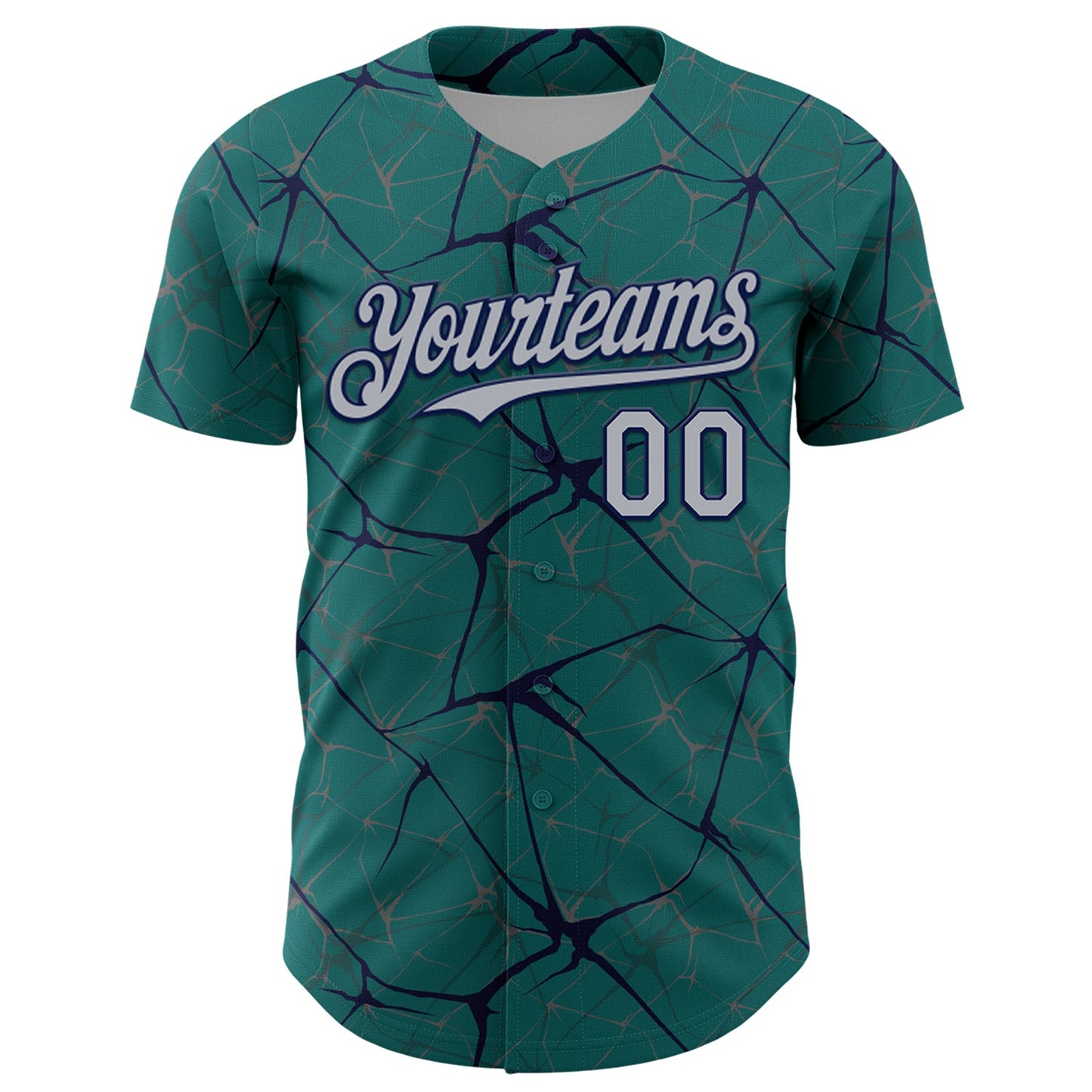 Custom Teal Gray-Navy 3D Pattern Design Abstract Network Authentic Baseball Jersey