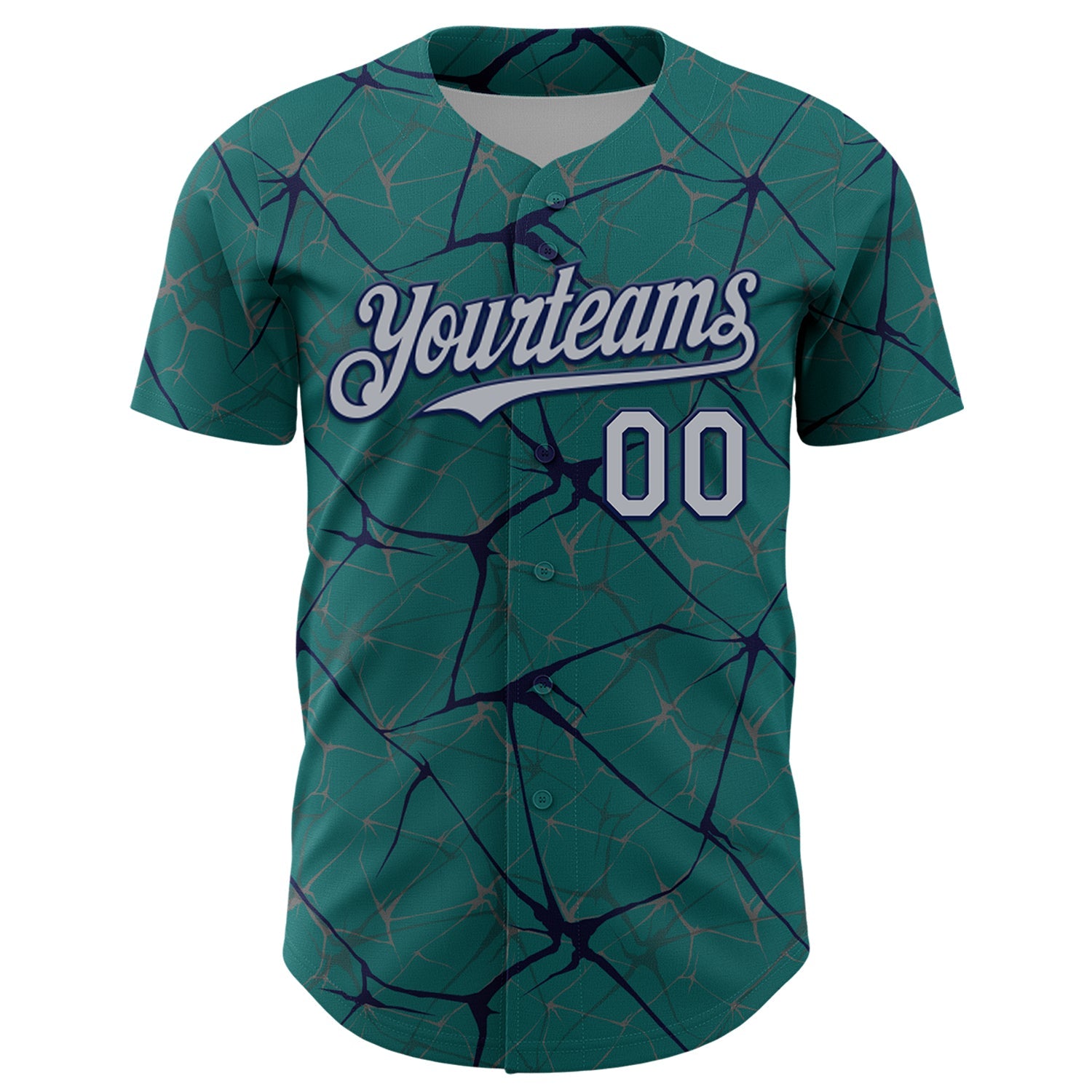 Custom Teal Gray-Navy 3D Pattern Design Abstract Network Authentic Baseball Jersey
