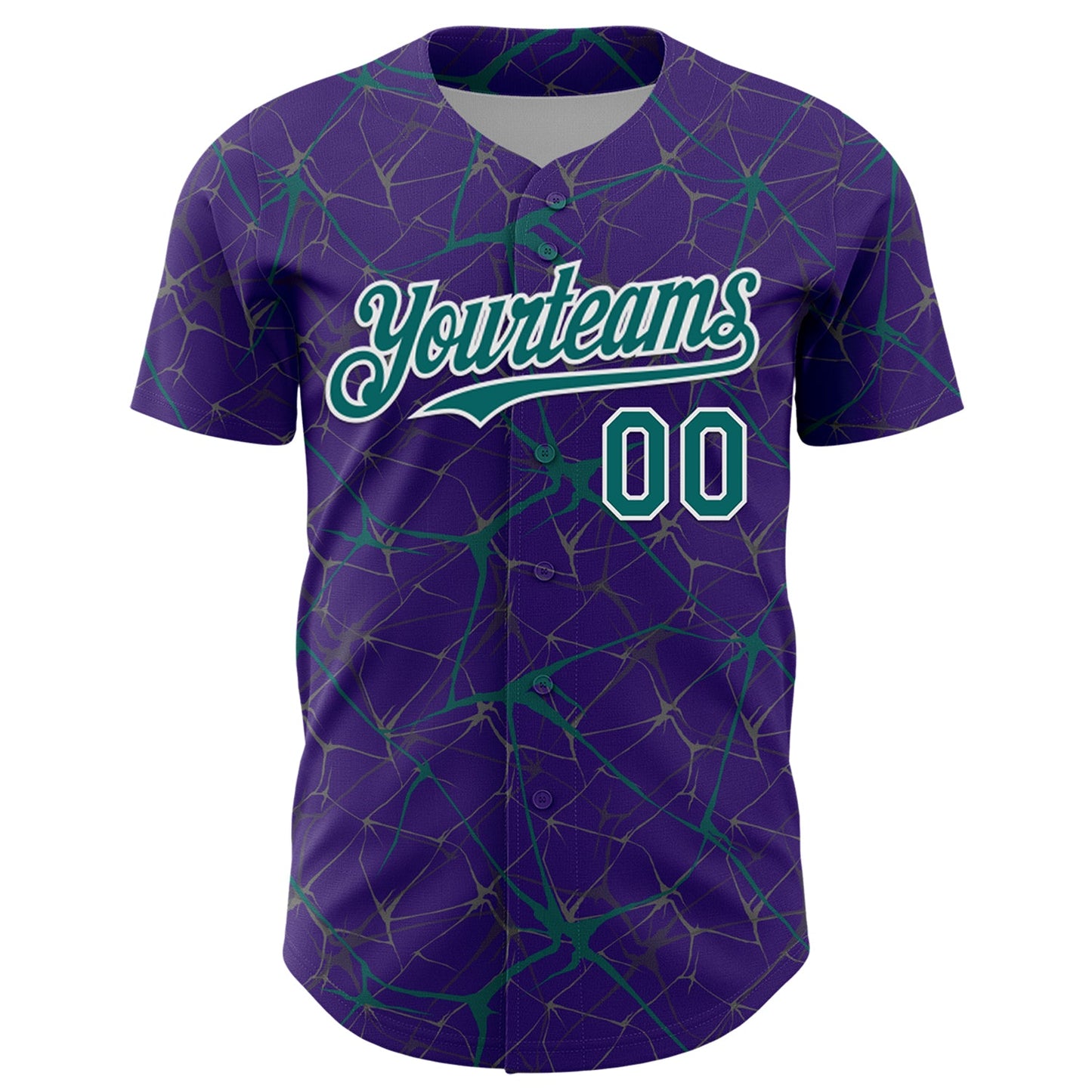 Custom Purple Teal-White 3D Pattern Design Abstract Network Authentic Baseball Jersey