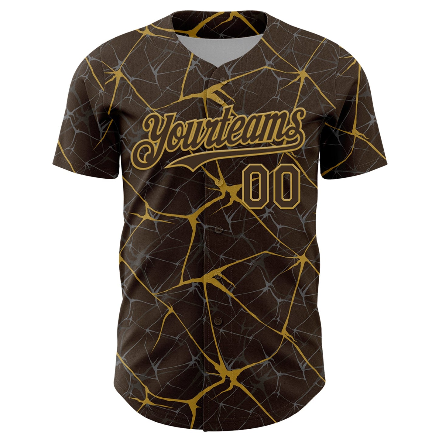 Custom Brown Old Gold 3D Pattern Design Abstract Network Authentic Baseball Jersey