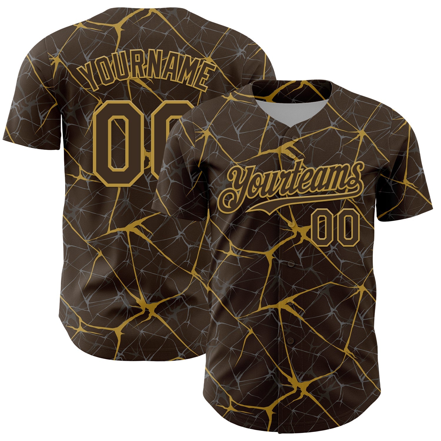 Custom Brown Old Gold 3D Pattern Design Abstract Network Authentic Baseball Jersey